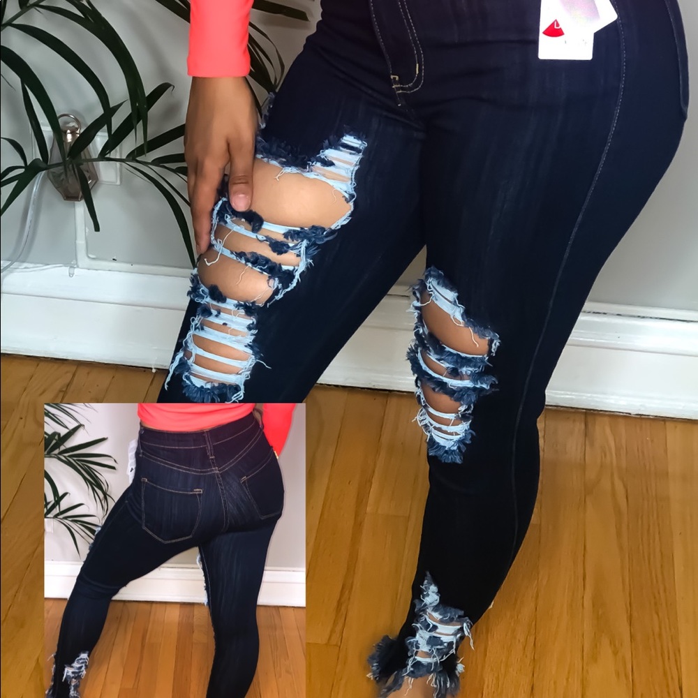 Distressed dark denim